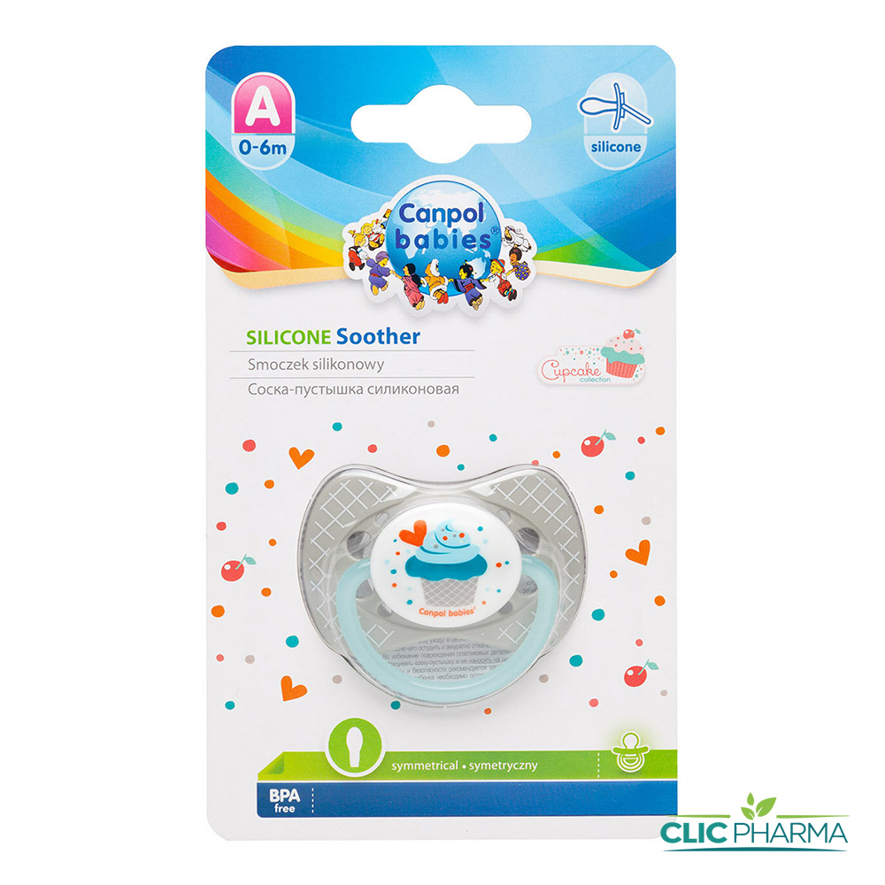 CANPOL BABIES SUCETTE SYMETRIQUE SILICONE CUPCAKE GRIS 0-6M(23 282)