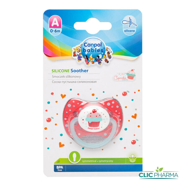 CANPOL BABIES SUCETTE SYMETRIQUE SILICONE CUPCAKE ROSE 0-6M (REF: 23/282)