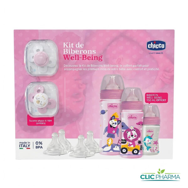 CHICCO COFFRET BIBERON WELL BEING ROSE 7 ARTICLES