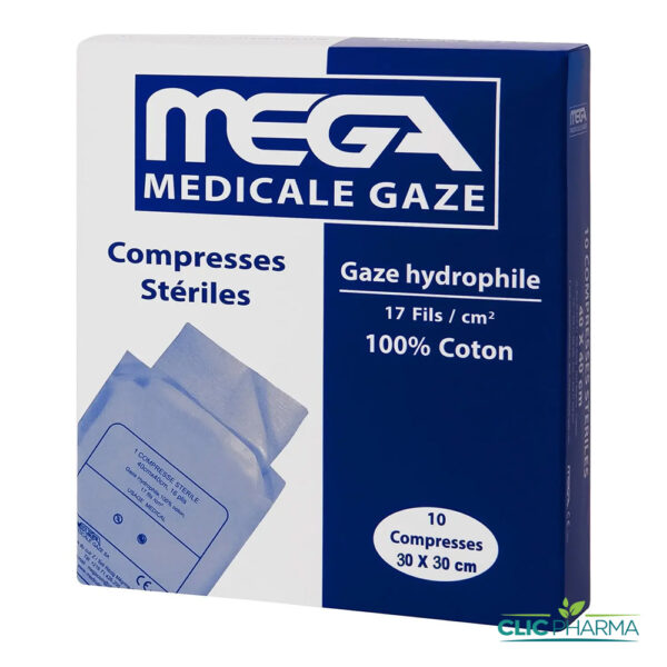 MEGA COMPRESSES STERILES 30CM X 30CM (BOITE DE 10)