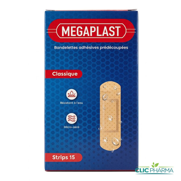 MEGAPLAST BANDELETTES ADHESIVES PREDECOUPES (BOITE DE 15)