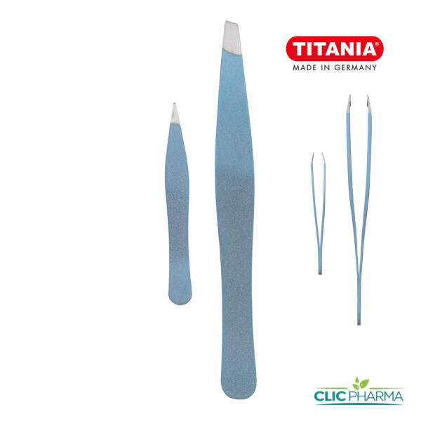 TITANIA SET DE 2 PINCES A EPILER INOX BLEU 9.5CM+5CM (REF: 1072/BL B)