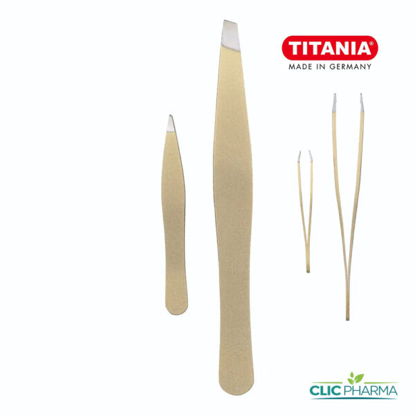 TITANIA SET DE 2 PINCES A EPILER INOX GOLD 9.5CM+5CM (REF: 1072/GO B)