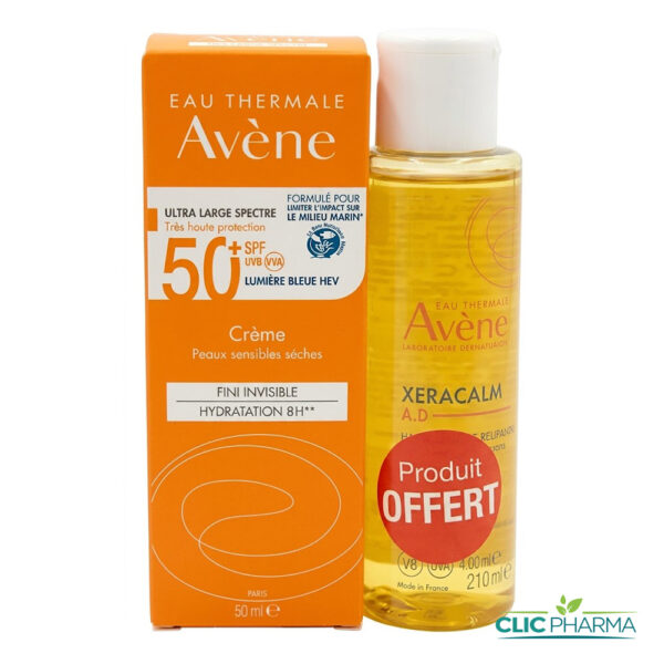 AVENE DUO (ECRAN CREME SPF50+ 50ML + XERACALM A.D HUILE LAVANTE 100ML OFFERTE)