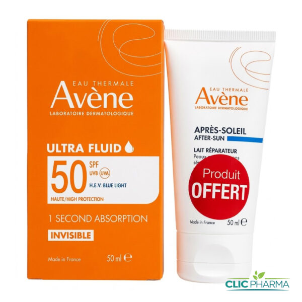 AVENE DUO (ECRAN ULTRA FLUID INVISIBLE SPF50+50ML + LAIT APRES SOLEIL OFFERT)