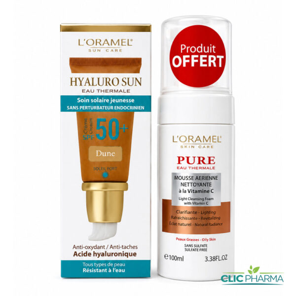 LORAMEL HYALUROSUN ECRAN SOLAIRE TEINTE DUNE 40ML+MOUSSE NET PG 100ML