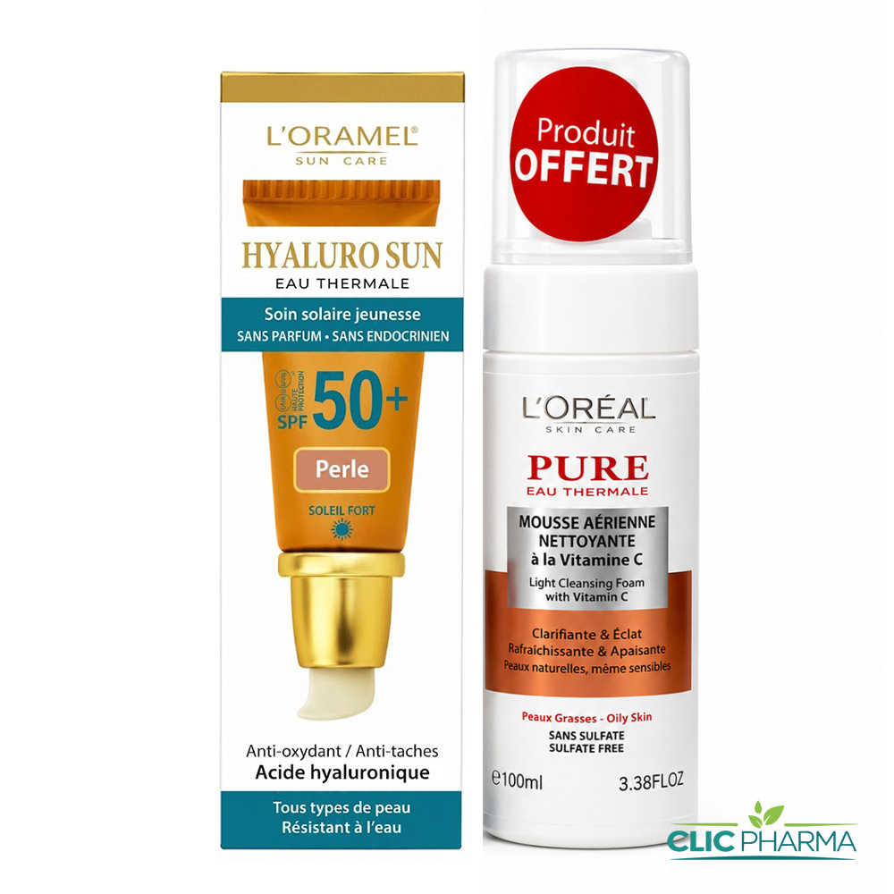 LORAMEL HYALUROSUN ECRAN SOLAIRE TEINTE PERLE 40ML+MOUSSE NET V.C P G100ML