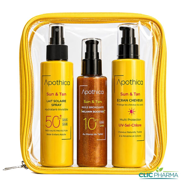 APOTHICA TROUSSE (LAIT SOLAIRE SPRAY 150ML + ECRAN CHEVEUX 150ML + HUILE BRONZANTE 100ML GRATUITE)