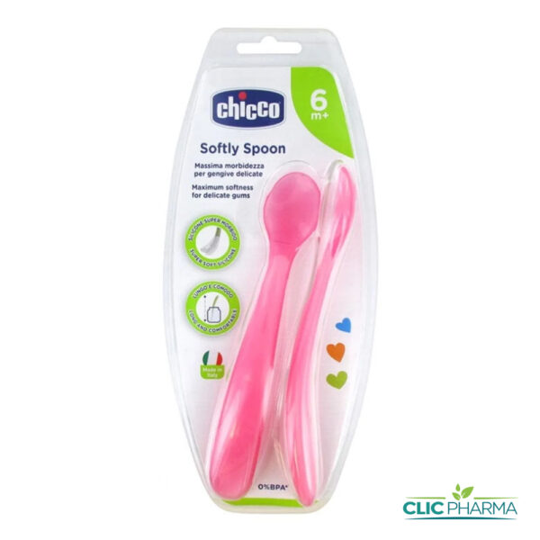 CHICCO 2 CUILLERES EN SILICONE SOFTLY SPOON ROSE 6M+