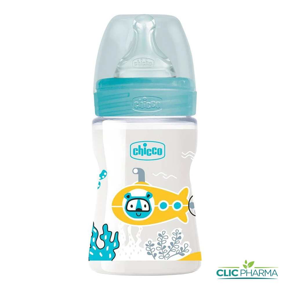 CHICCO BIBERON EN PLASTIQUE 150ML BLEU