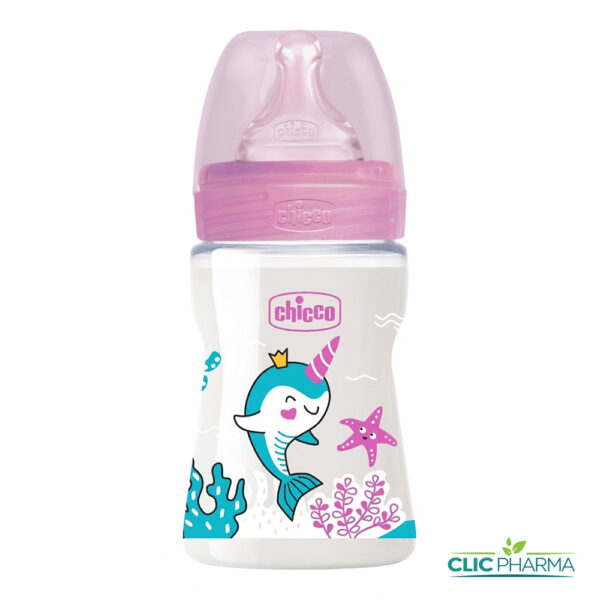 CHICCO BIBERON WELL-BEING FLUX LONG EN POLYPROPYLENE 150ML ROSE