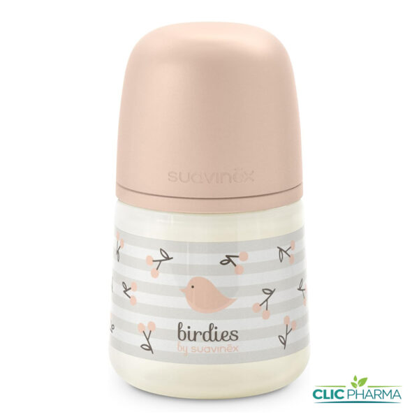 SUAVINEX BIBERON BIRDIES AVEC TETINE SX PRO +0MOIS 150ML (L) ROSE