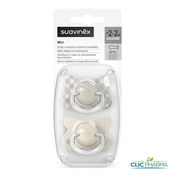 SUAVINEX MINI 2 SUCETTE PHYSIOLOGIQUES SX PRO -2.2MOIS+ BEIGE