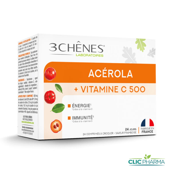 3 CHENES ACEROLA VITAMINE C 500MG (24 COMPRIMES)