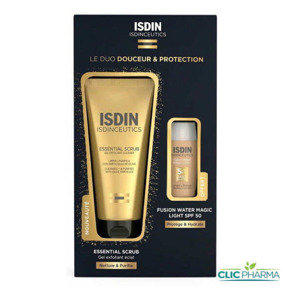 ISDIN COFFRET ESSENTIAL SCRUB 100ML + FUSION WATER LIGHT 10ML OFFERT