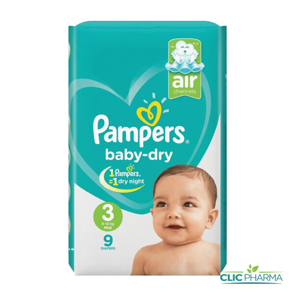 PAMPERS BABY-DRY TAILLE 3 6-10KG (9 PIECES)